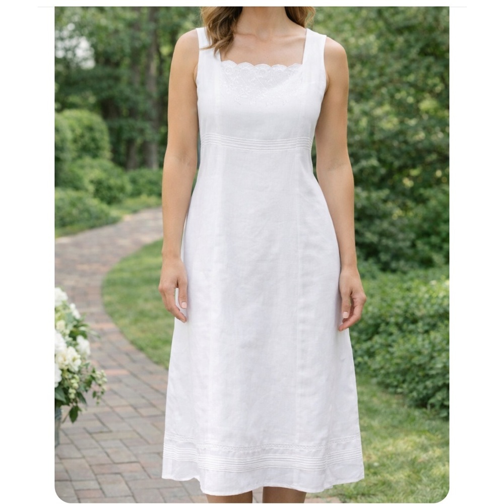 Emma James Linen White Midi Dress